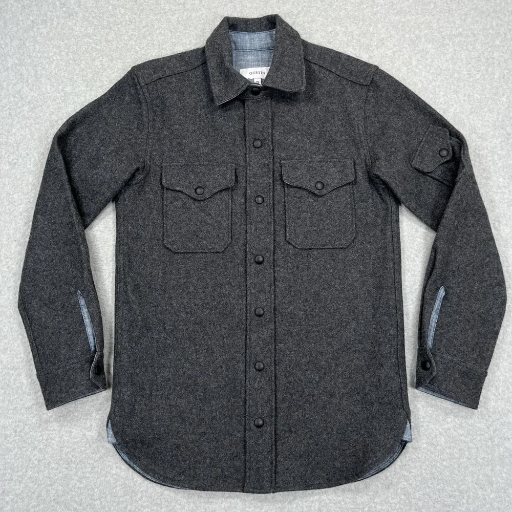Gustin Charcoal Wool CPO Jacket Mens XS Gray Heavyweight Snap Work Shirt USA